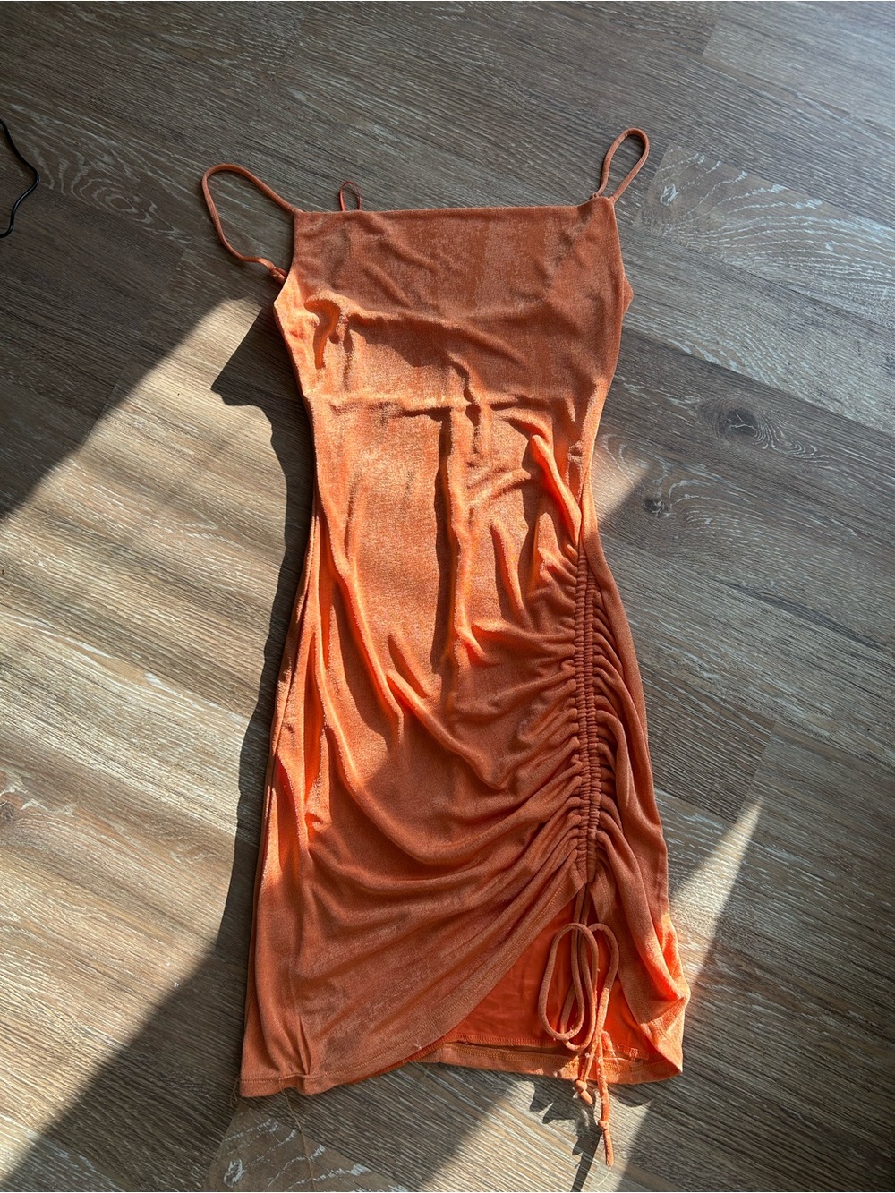 Fashion Nova Orange Asymmetrical Ruched Slip Dress